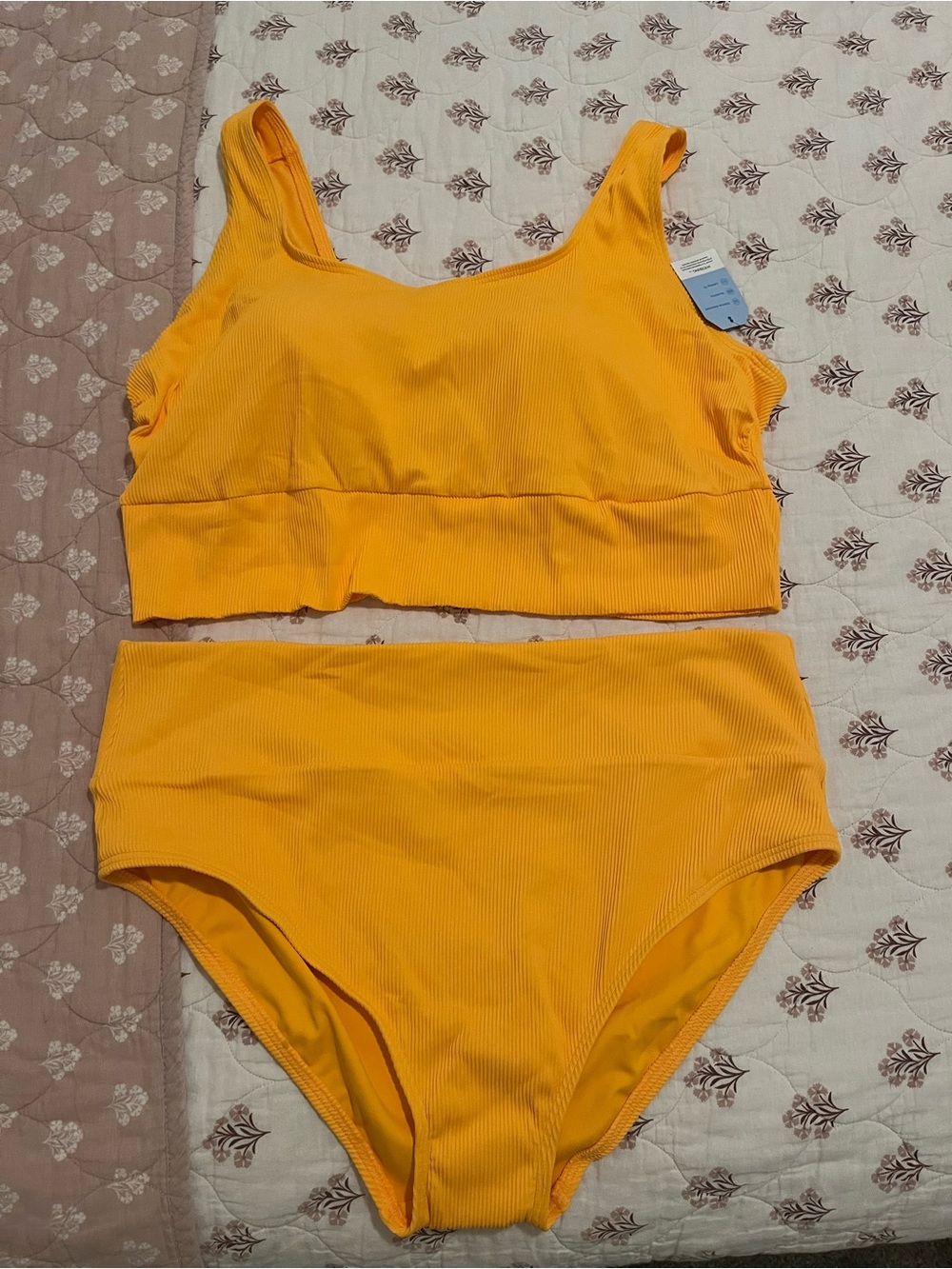 Lands End Tugless Ribbed Midkini and high waisted bottoms